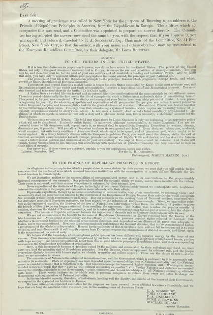 Printed circular sent to Friends of Republican Principles in America