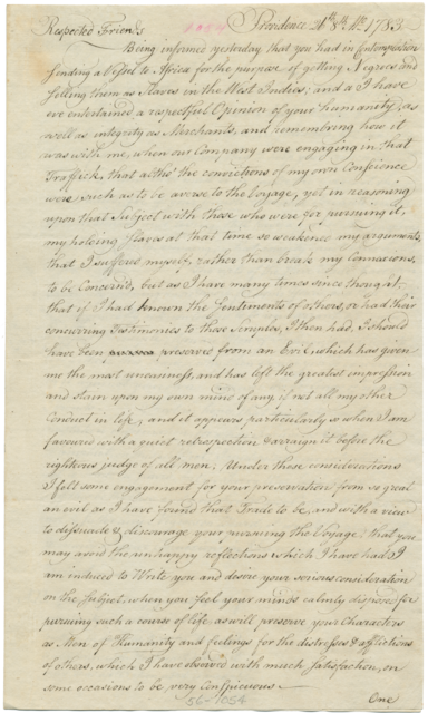 Detail of a handwritten letter from Moses Brown to Clark and Nightingale