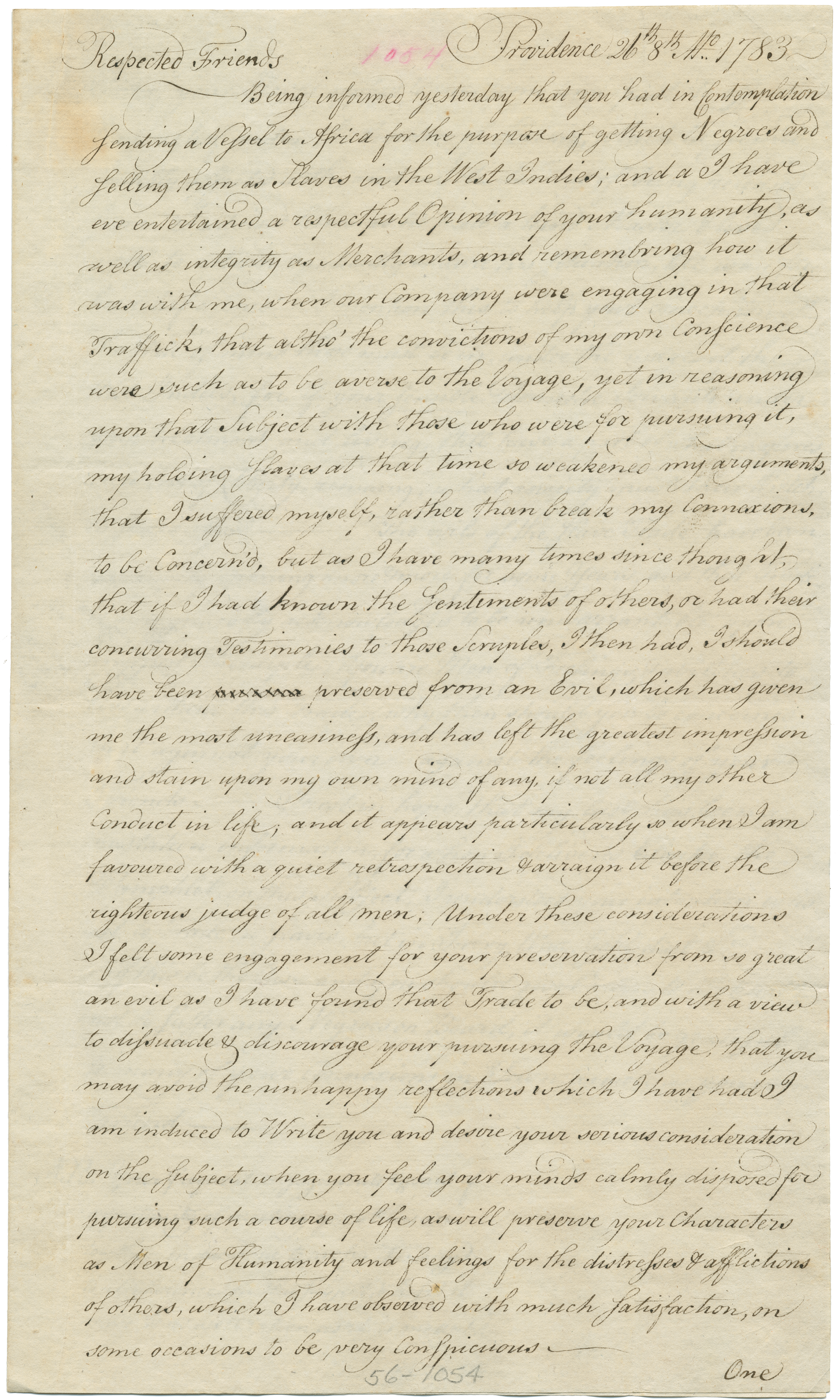 Detail of a handwritten letter from Moses Brown to Clark and Nightingale