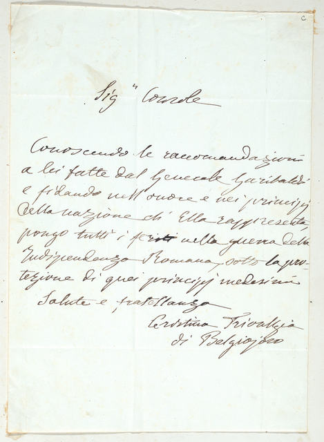 Handwritten letter from Cristine de Belgiojoso Trivulzio to Nicholas Brown