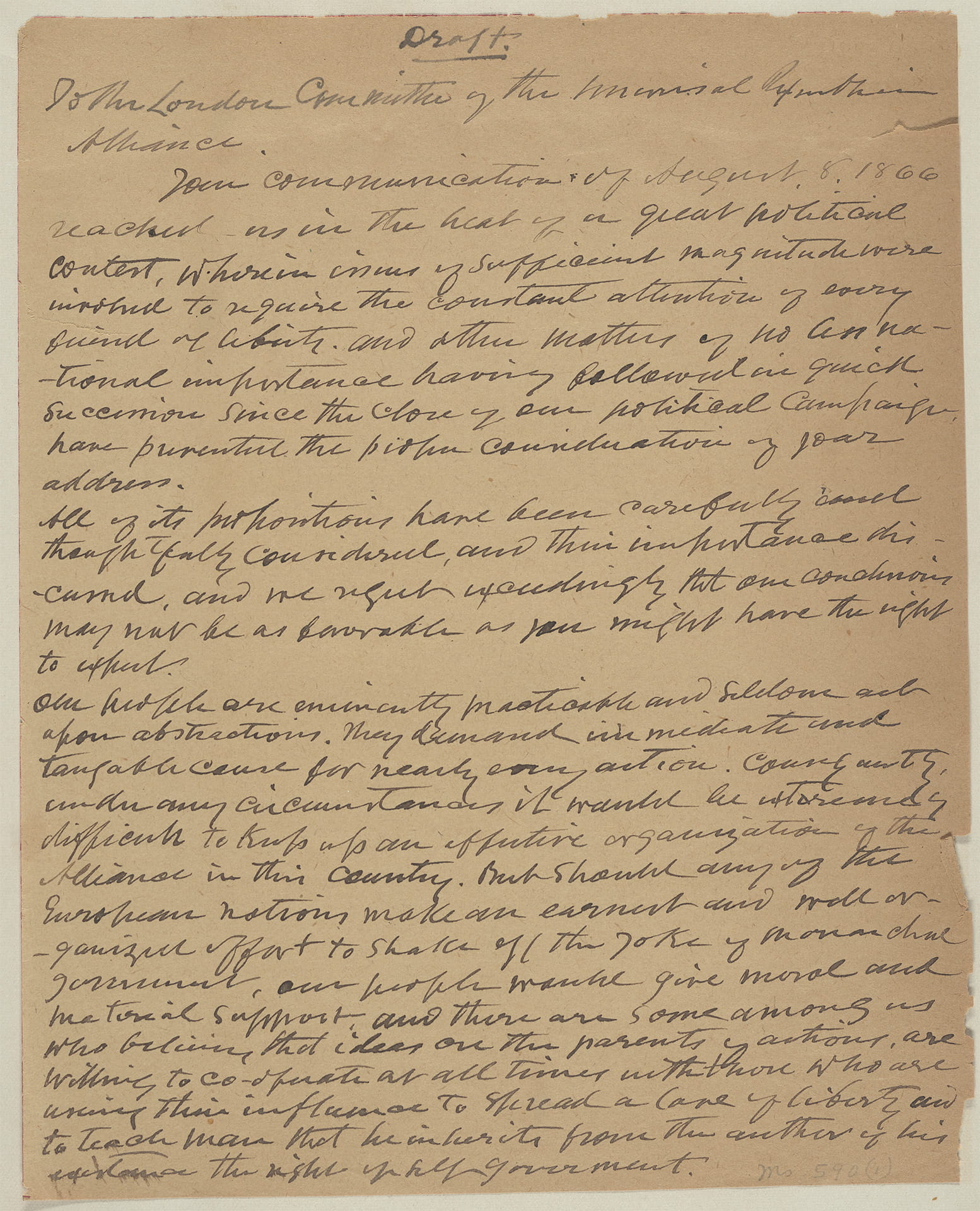 Handwritten letter from Rush Hawkins