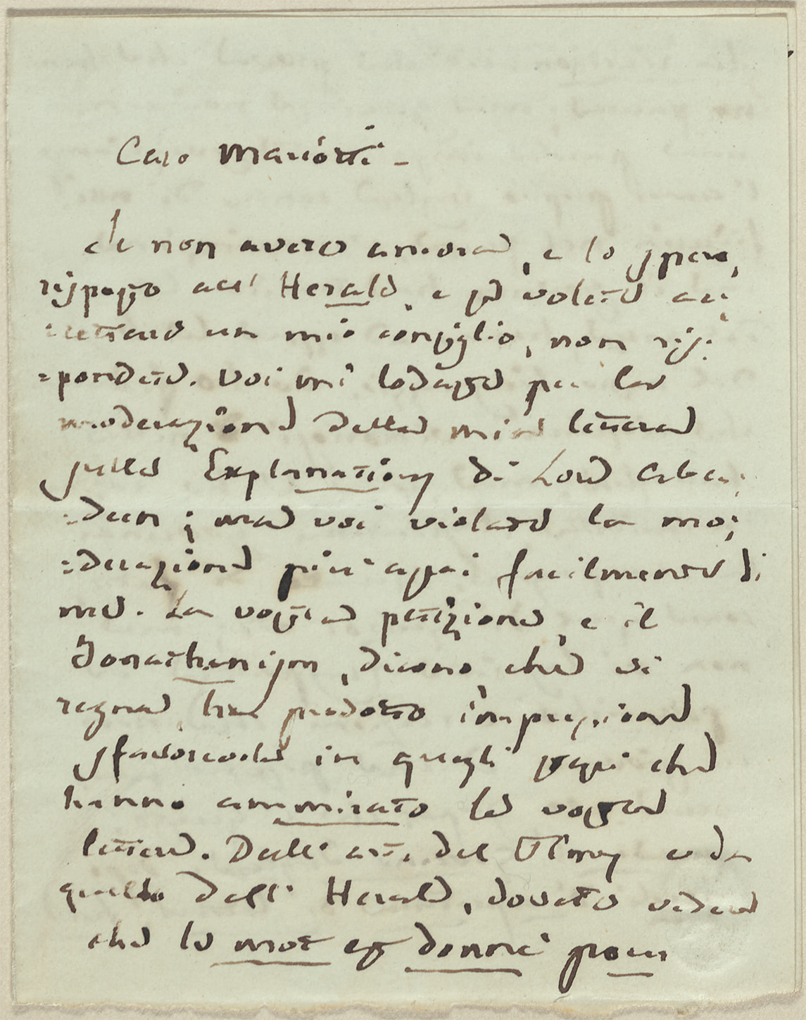 Handwritten letter from Giuseppe Mazzini to L. Mariotti