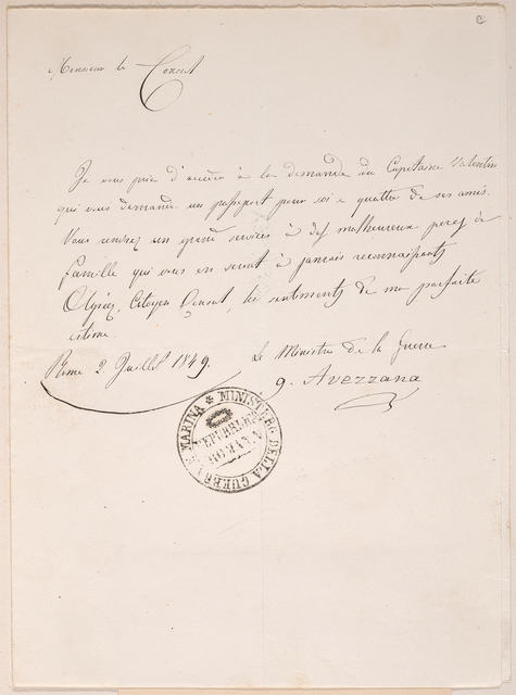 Handwritten letter from Giuseppe Avezzana to Nicholas Brown