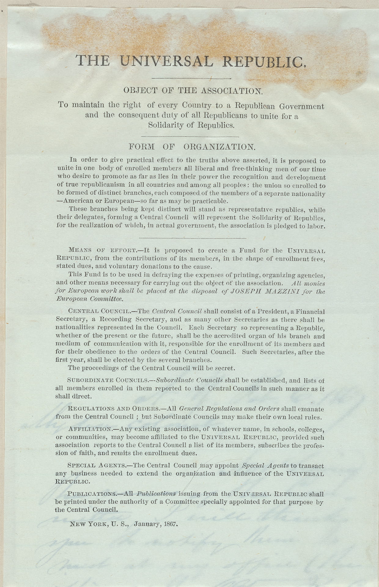 Typed document from The Universal Republic