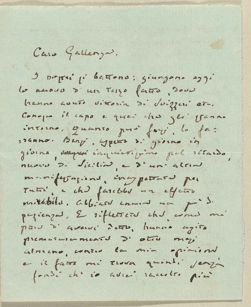 Handwritten letter from Giuseppe Mazzini to Antonio M. Gallenga