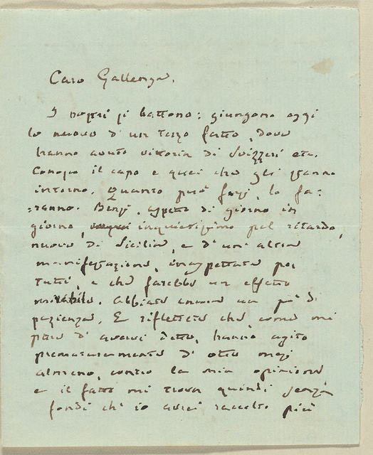 Handwritten letter from Giuseppe Mazzini to Antonio M. Gallenga