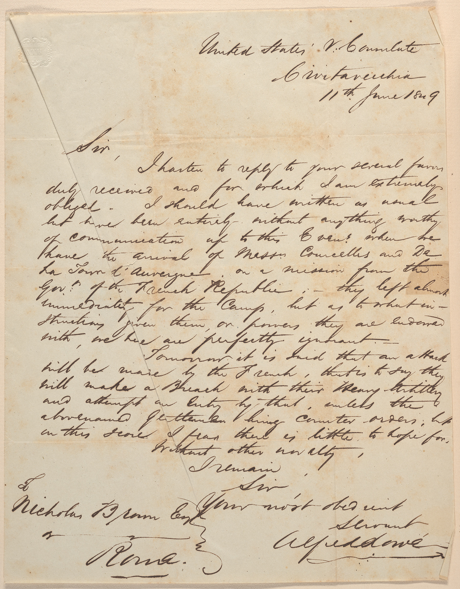 Handwritten letter from Alfred Lowe to Nicholas Brown