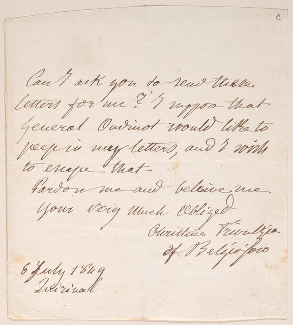 Handwritten letter from Cristine de Belgiojoso Trivulzio to Nicholas Brown