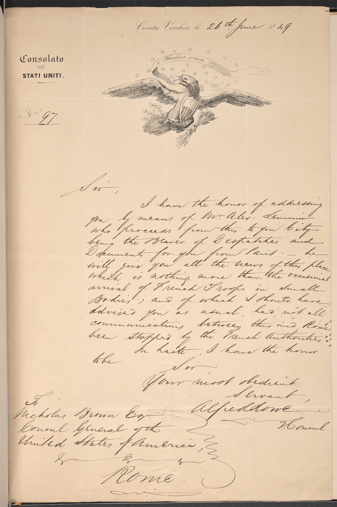 Handwritten letter from Alfred Lowe to Nicholas Brown