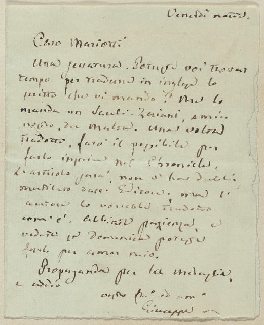 Handwritten letter from Mazzini to Mariotti