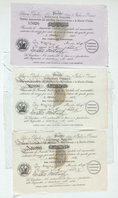 Set of three certificates for Franchi 25 and Franchi 100