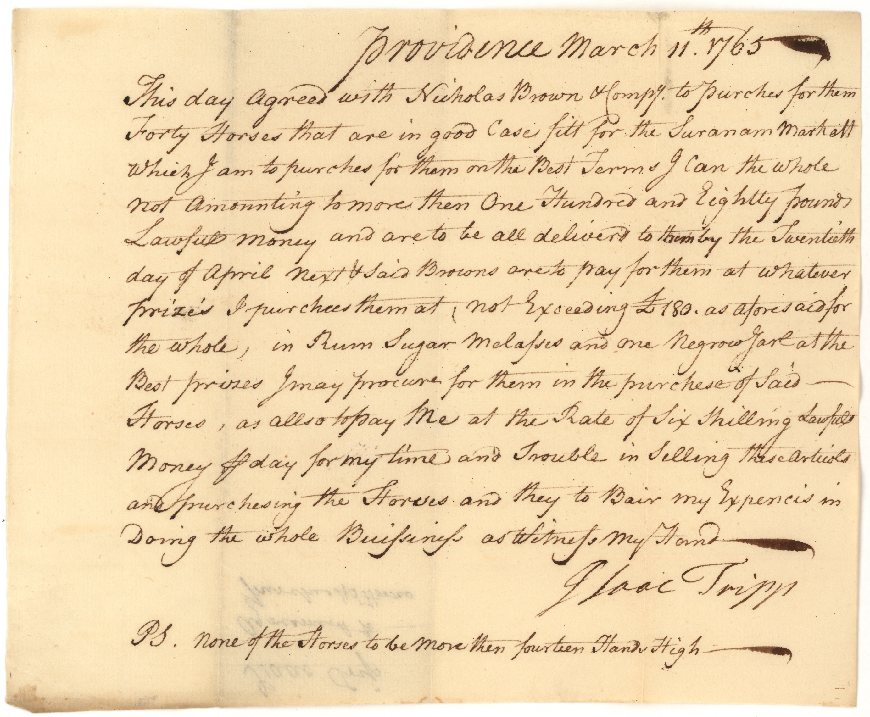 Handwritten letter from Isaac Tripp to the Brown Brothers