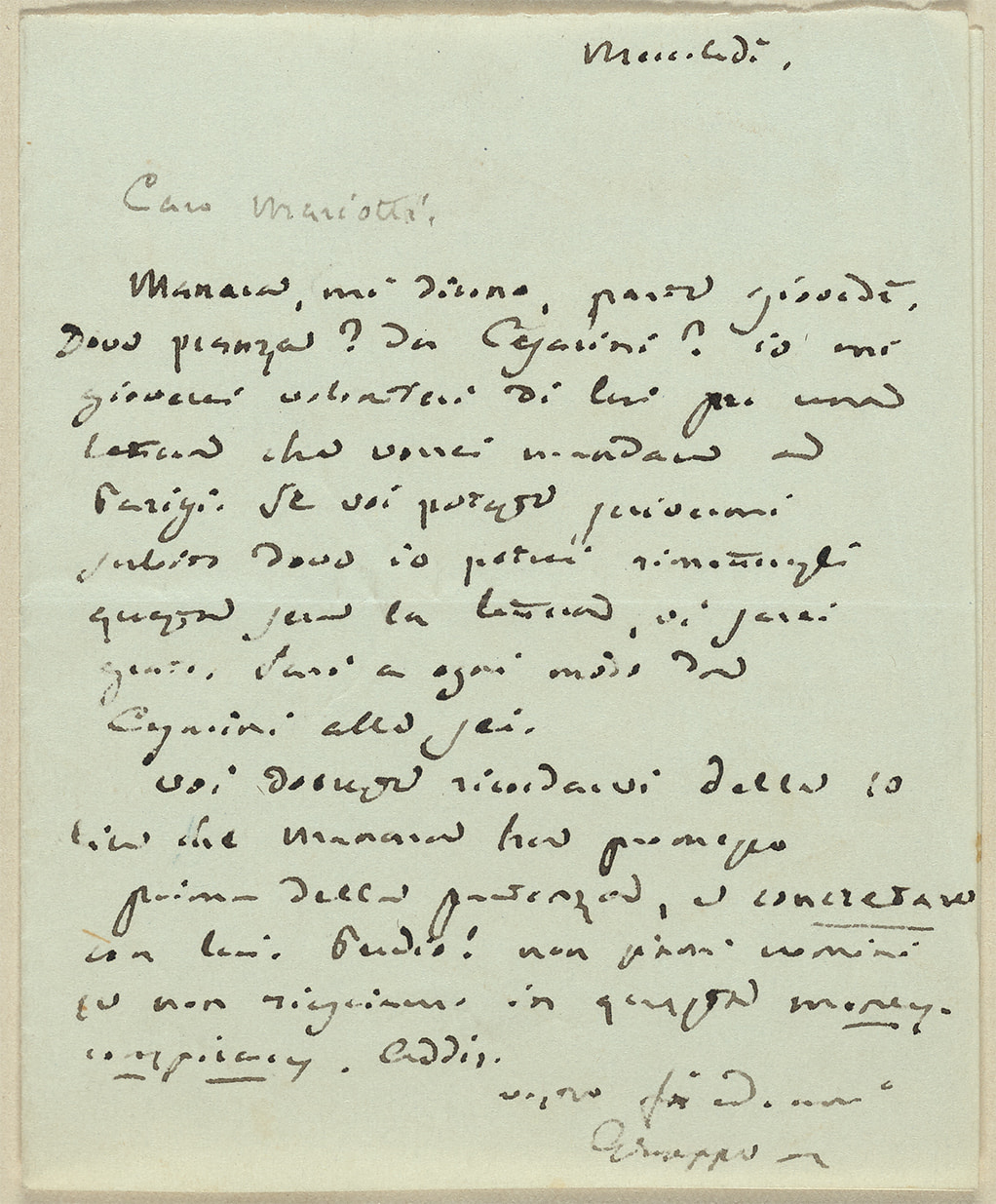 Handwritten letter from Giuseppe Mazzini to L. Mariotti