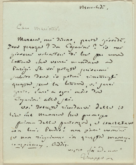 Handwritten letter from Giuseppe Mazzini to L. Mariotti