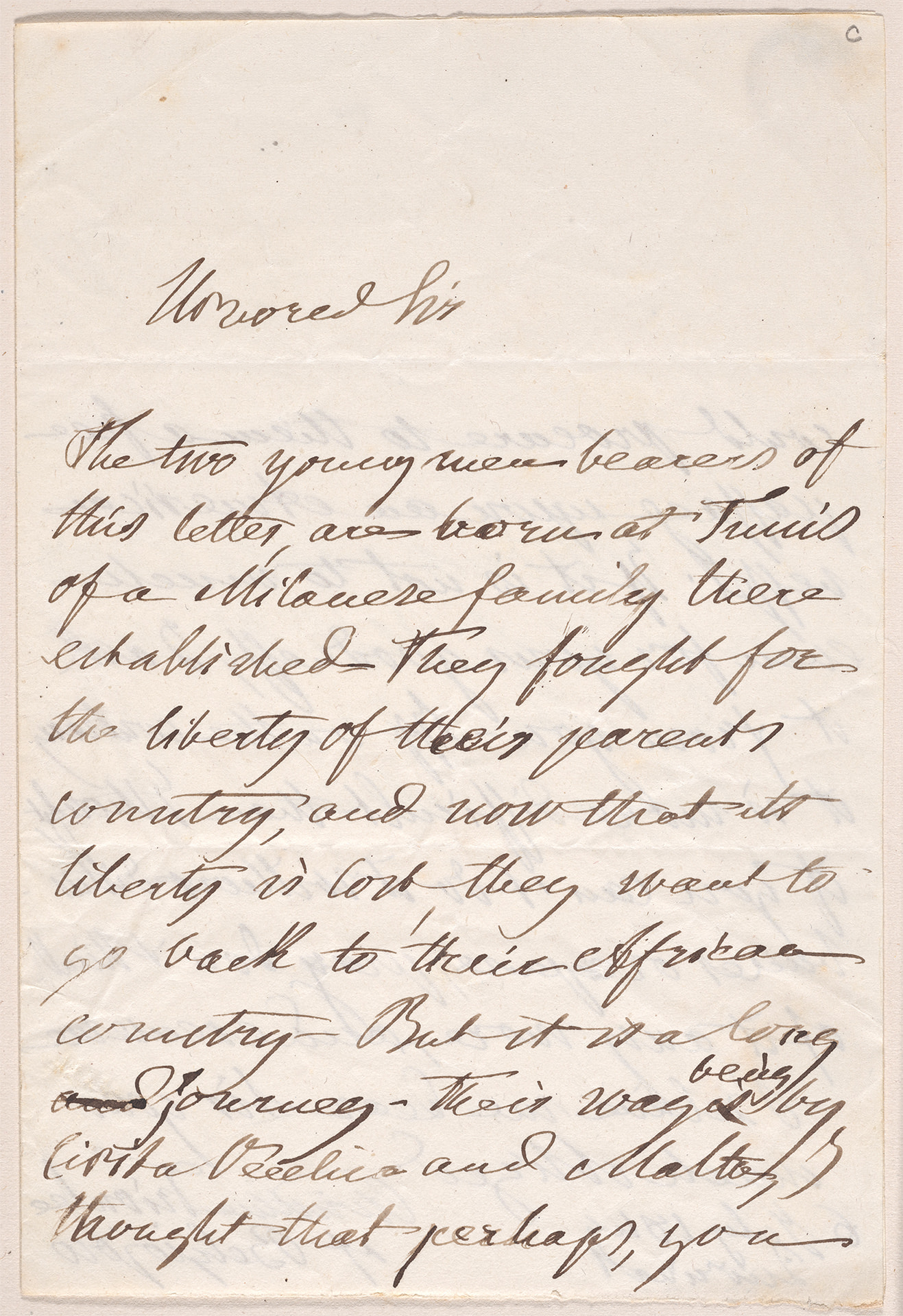 Handwritten letter from Cristine de Belgiojoso Trivulzio to Nicholas Brown