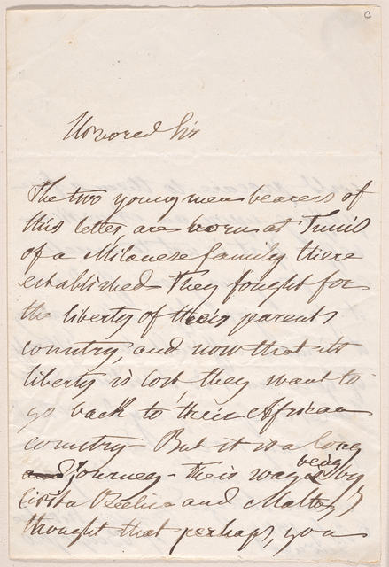 Handwritten letter from Cristine de Belgiojoso Trivulzio to Nicholas Brown