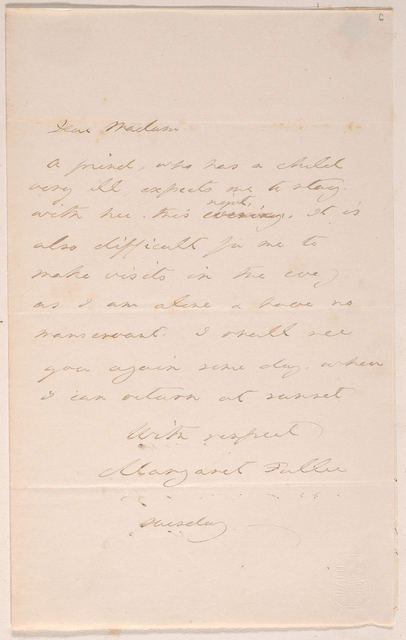 Handwritten letter from Margaret Fuller to Caroline Matilda Clements Brown