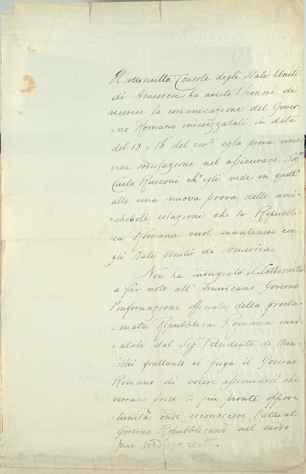 Handwritten letter from Nicholas Brown to Carlo Rusconi