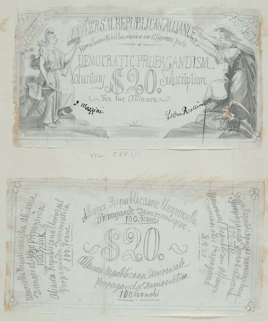 Two drawings of $20 monetary notes