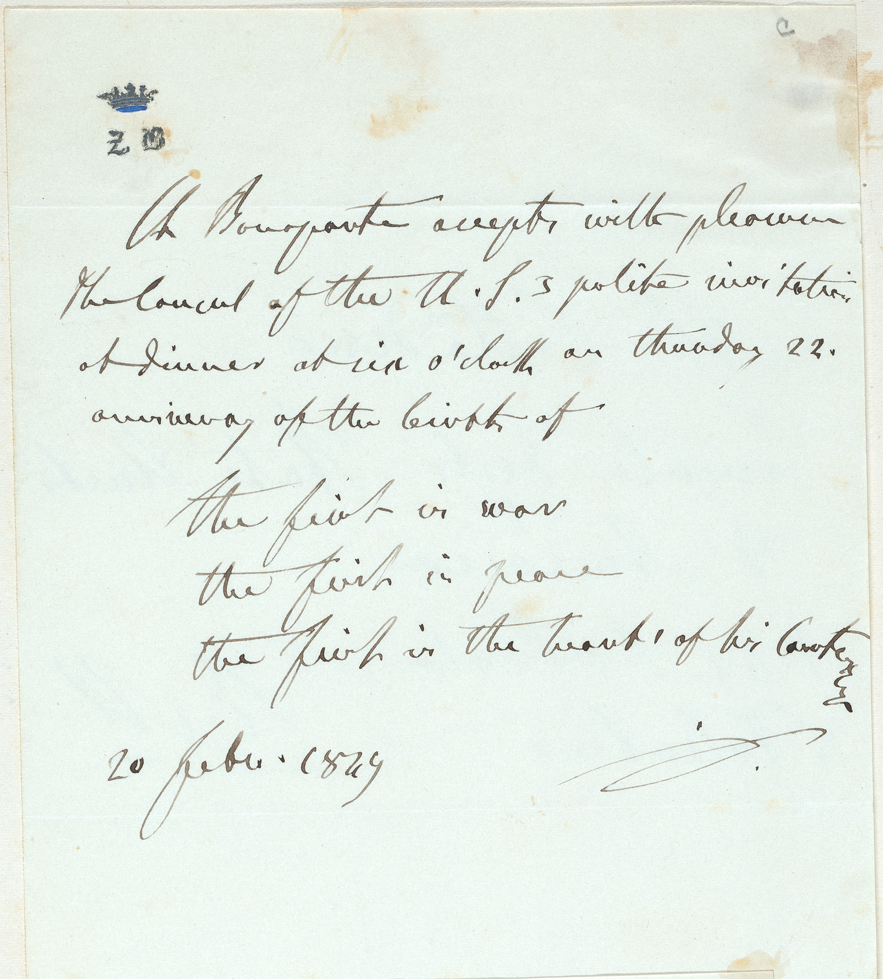 Handwritten letter from Carlos Luciano Julio Lorenzo Bonaparte